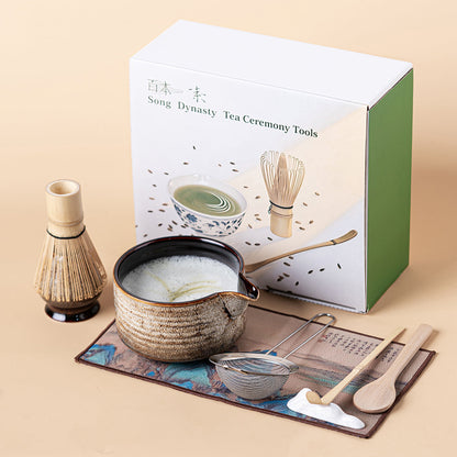 Matcha Tea Set | Vintage Kiln Glaze Wide Chawan & 8-Piece