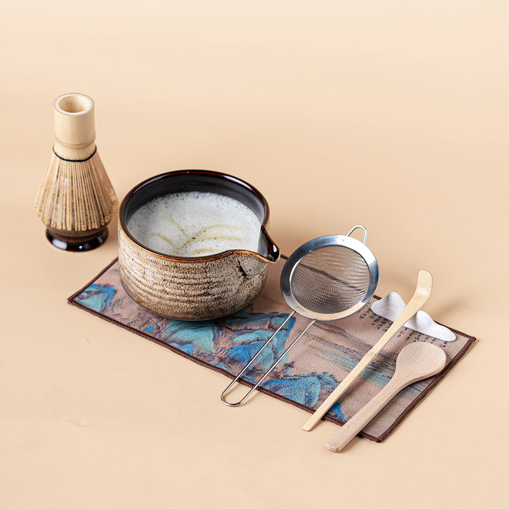 Matcha Tea Set | Vintage Kiln Glaze Wide Chawan & 8-Piece