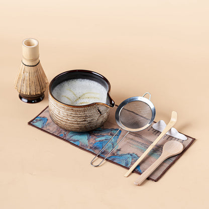 Matcha Tea Set | Vintage Kiln Glaze Wide Chawan & 8-Piece