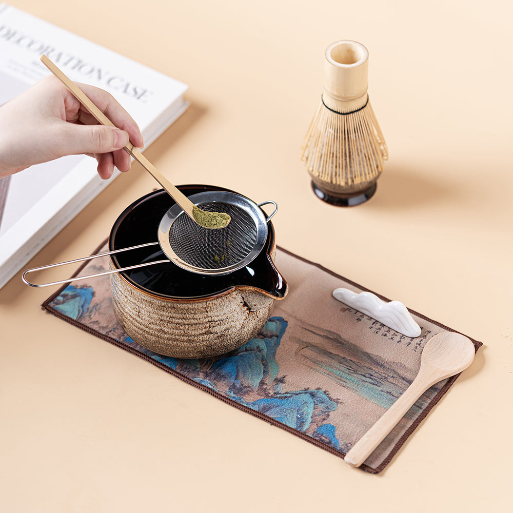 Matcha Tea Set | Vintage Kiln Glaze Wide Chawan & 8-Piece