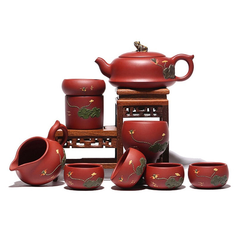 Handmade Purple Clay Lotus Tea Set | 8-Piece