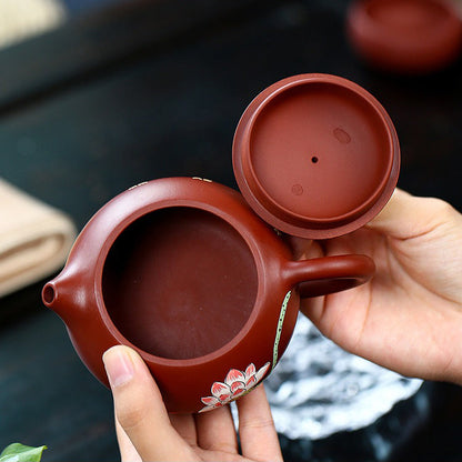 Tea Set Yixing Xi Shi Lotus Red Clay Teapot 2 Cups 240ml