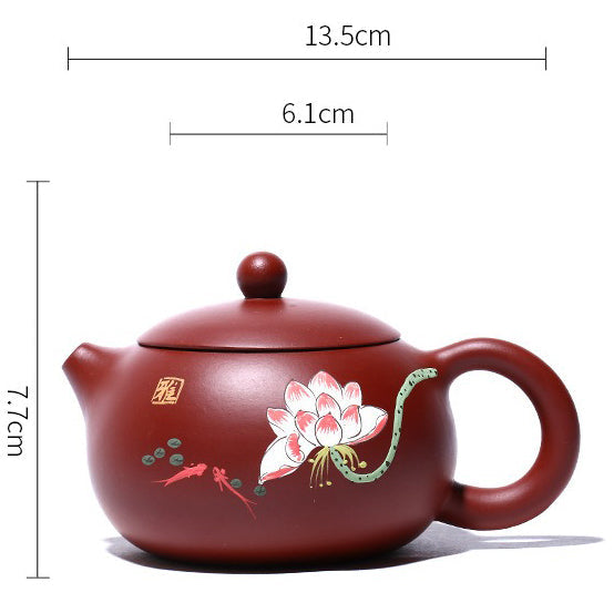 Tea Set Yixing Xi Shi Lotus Red Clay Teapot 2 Cups 240ml