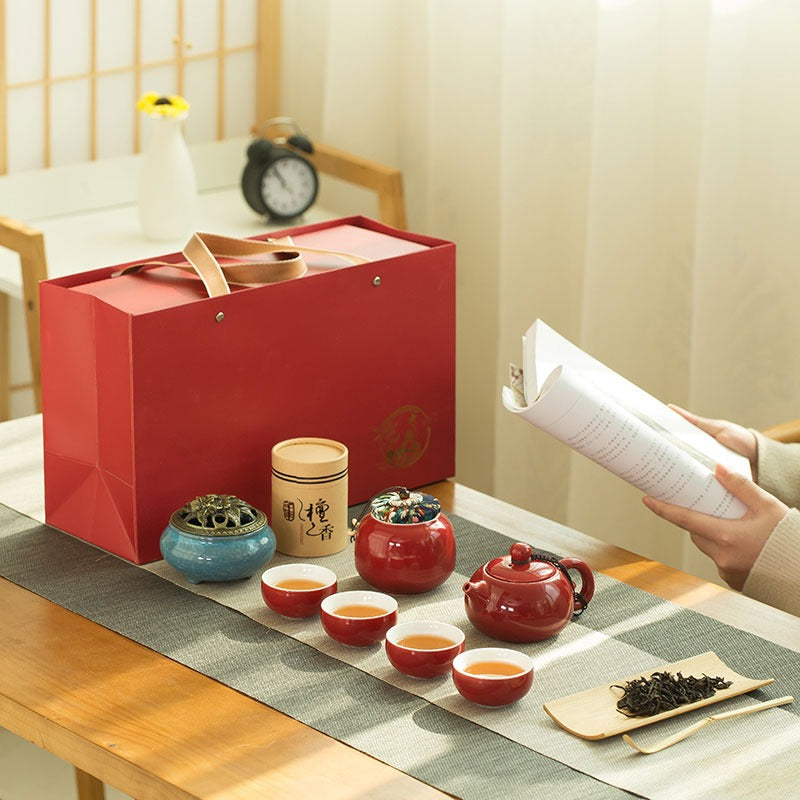 Chinese Red Tea Set | Dehua Porcelain Incense Burner