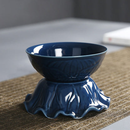 Ji Blue Dehua Porcelain Tea Set 13pc | Carved Landscape