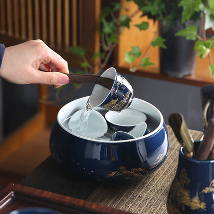 Ji Blue Dehua Porcelain Tea Set 13pc | Carved Landscape