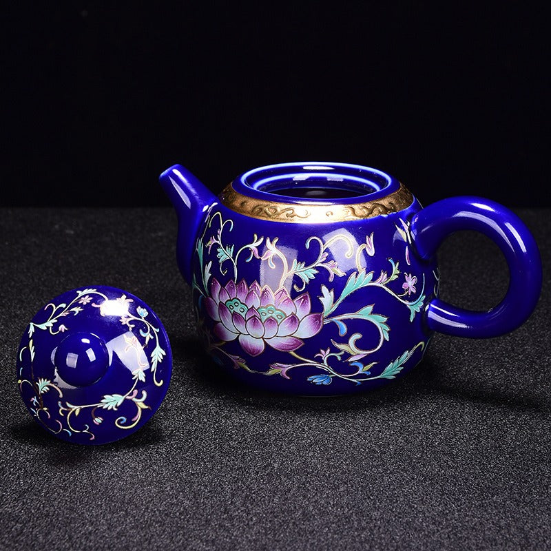 Jingdezhen Enamel Tea Set 925 Sterling Silver Interior 17-Piece