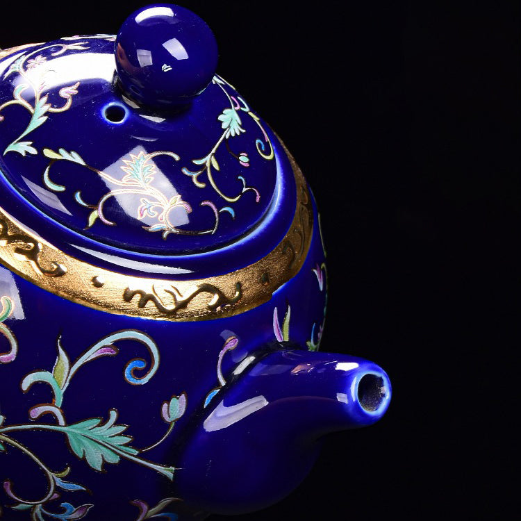 Jingdezhen Enamel Tea Set 925 Sterling Silver Interior 17-Piece