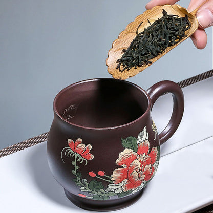Handmade Purple Clay Peony Tea Cup with Lid