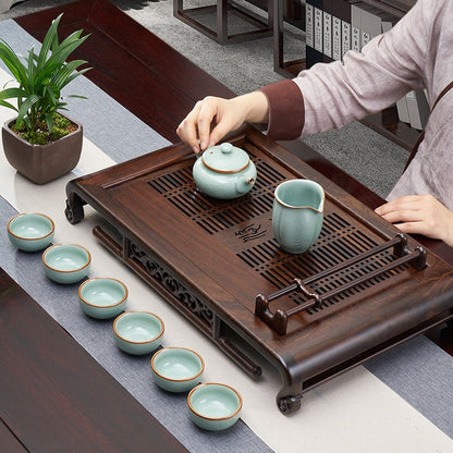 Ebony Wood Gongfu Tea Tray with Cup Holder & Drain