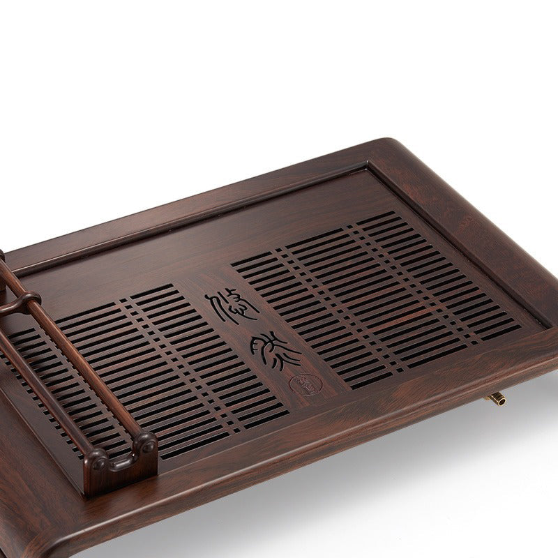Ebony Wood Gongfu Tea Tray with Cup Holder & Drain