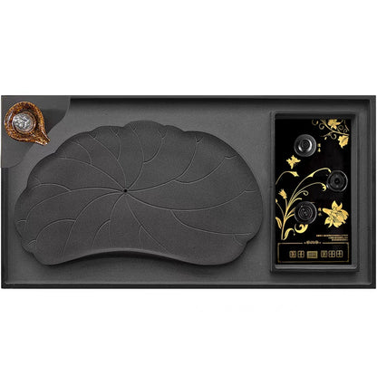 Tea Tray with Induction Cooker | Black Stone Lotus Pond