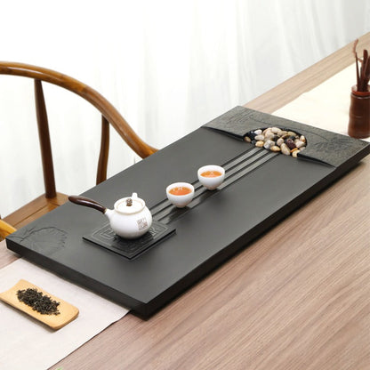 Tea Tray | Black Stone Lotus Flower Carved Gongfu