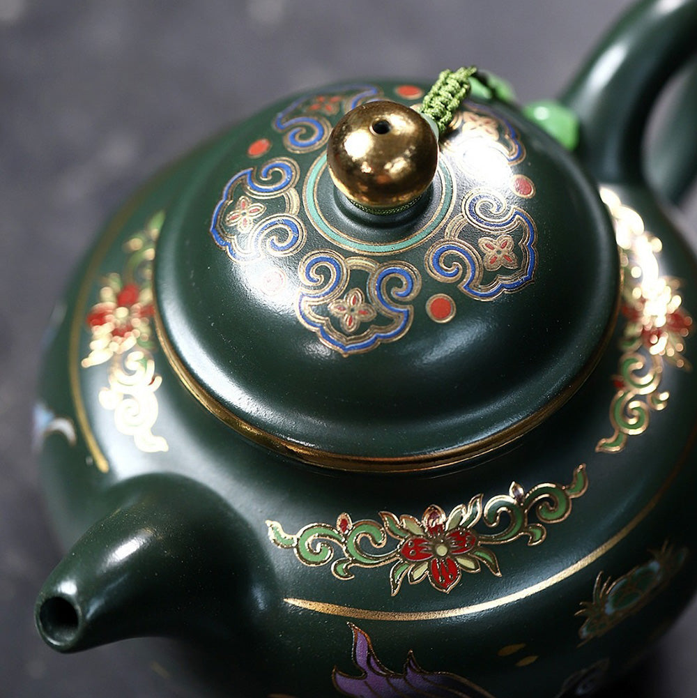 Enamel Teapot Yixing Green Clay Goldfish Gold Accent 400ml