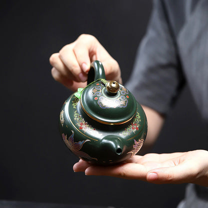 Enamel Teapot Yixing Green Clay Goldfish Gold Accent 400ml