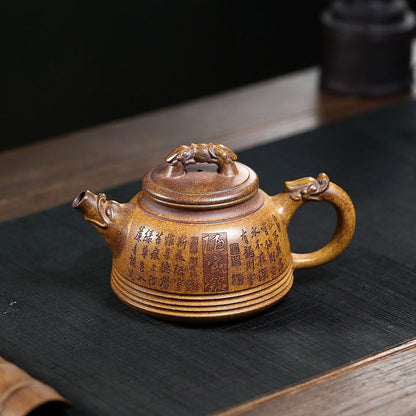 Purple Clay Teapot Double Dragon Gold Sand 420ml Gift Box