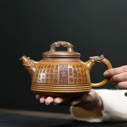 Purple Clay Teapot Double Dragon Gold Sand 420ml Gift Box