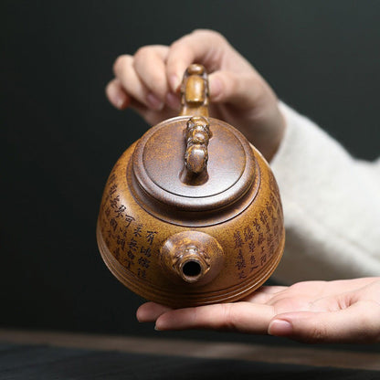 Purple Clay Teapot Double Dragon Gold Sand 420ml Gift Box