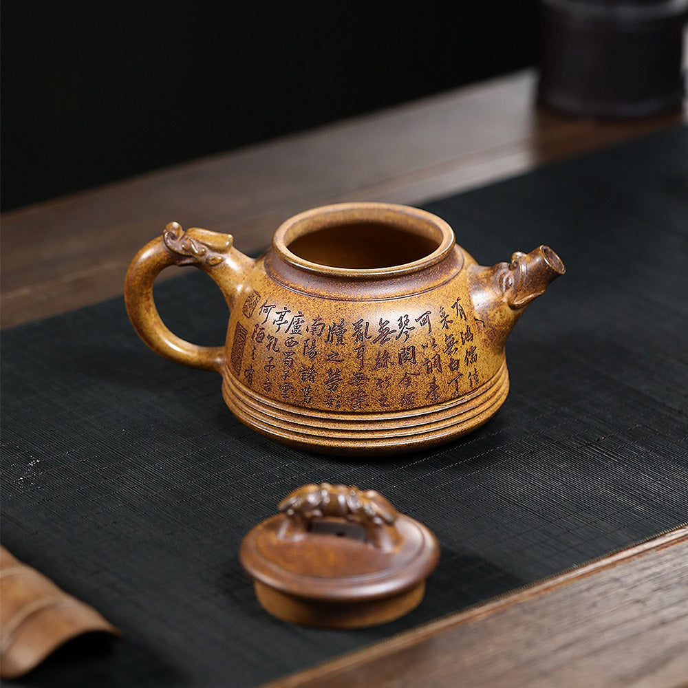 Purple Clay Teapot Double Dragon Gold Sand 420ml Gift Box