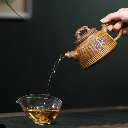 Purple Clay Teapot Double Dragon Gold Sand 420ml Gift Box