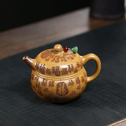 Yixing Teapot Fu Gourd Gold Sand Clay | 270ml Gift Set