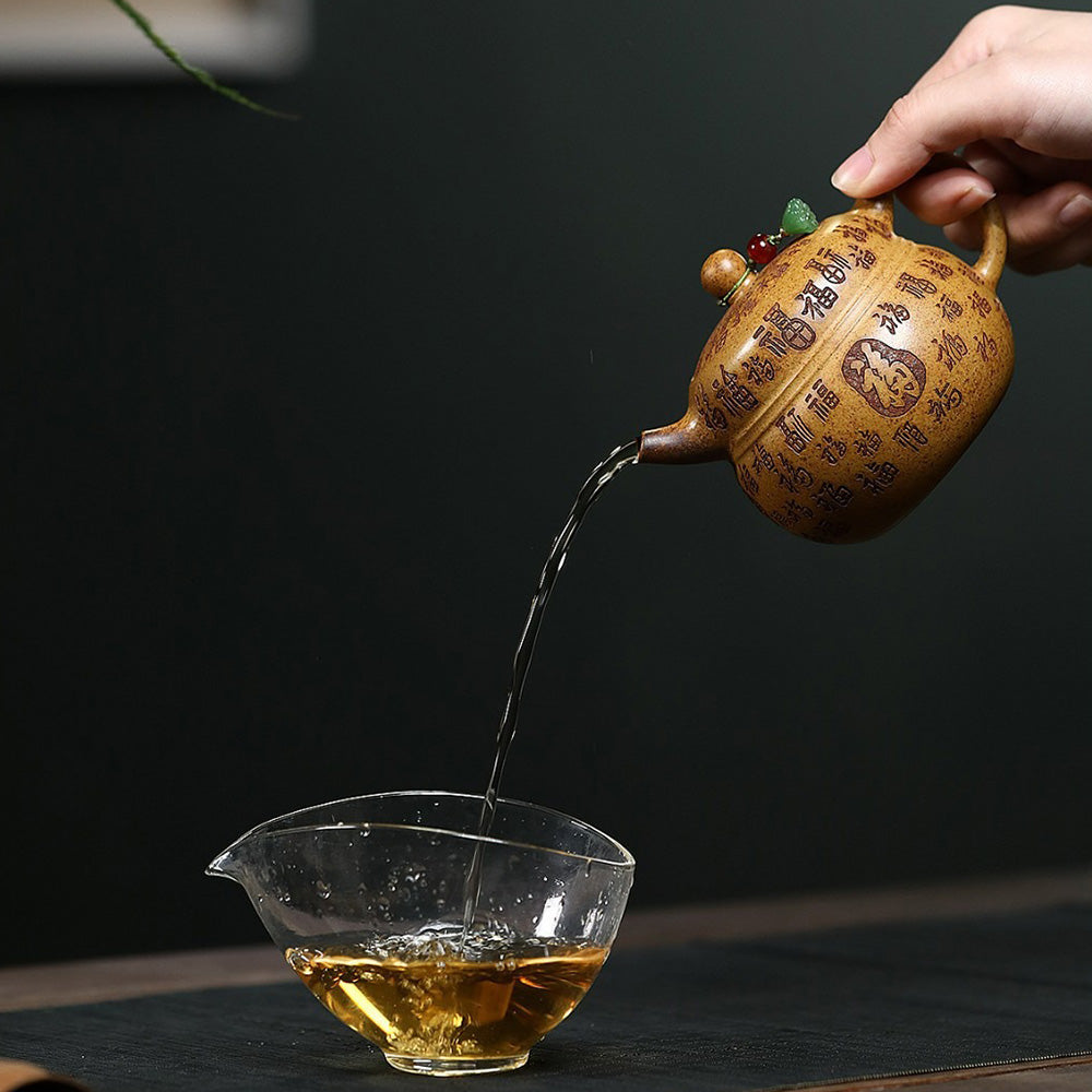 Yixing Teapot Fu Gourd Gold Sand Clay | 270ml Gift Set