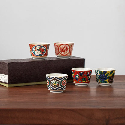 Kutani Porcelain Tea Cup Set of 5 | Five Pattern Gift Set