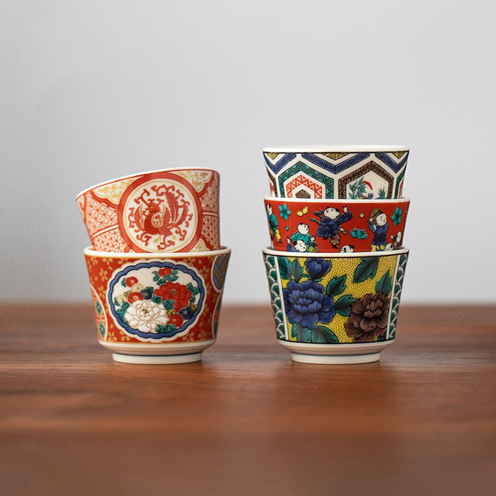 Kutani Porcelain Tea Cup Set of 5 | Five Pattern Gift Set
