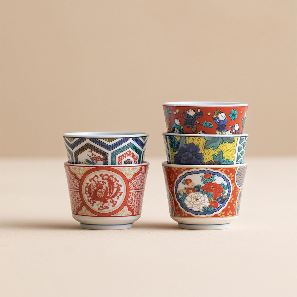 Kutani Porcelain Tea Cup Set of 5 | Five Pattern Gift Set
