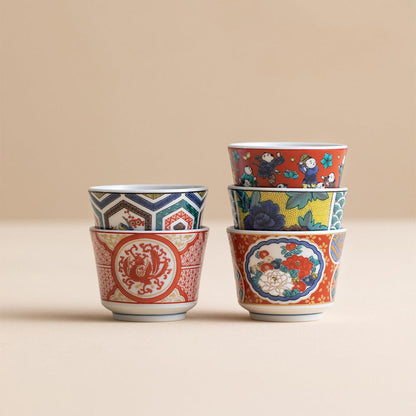 Kutani Porcelain Tea Cup Set of 5 | Five Pattern Gift Set