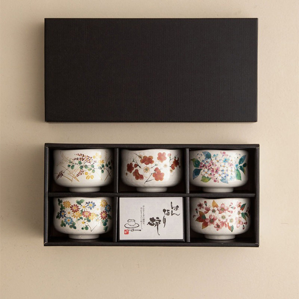 Tea Cup Set of 5 Japanese Mino-Yaki Four Seasons Shino Glaze 280ml