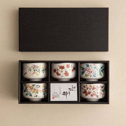 Tea Cup Set of 5 Japanese Mino-Yaki Four Seasons Shino Glaze 280ml