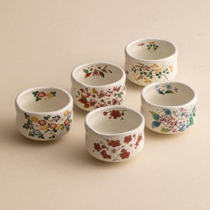Tea Cup Set of 5 Japanese Mino-Yaki Four Seasons Shino Glaze 280ml