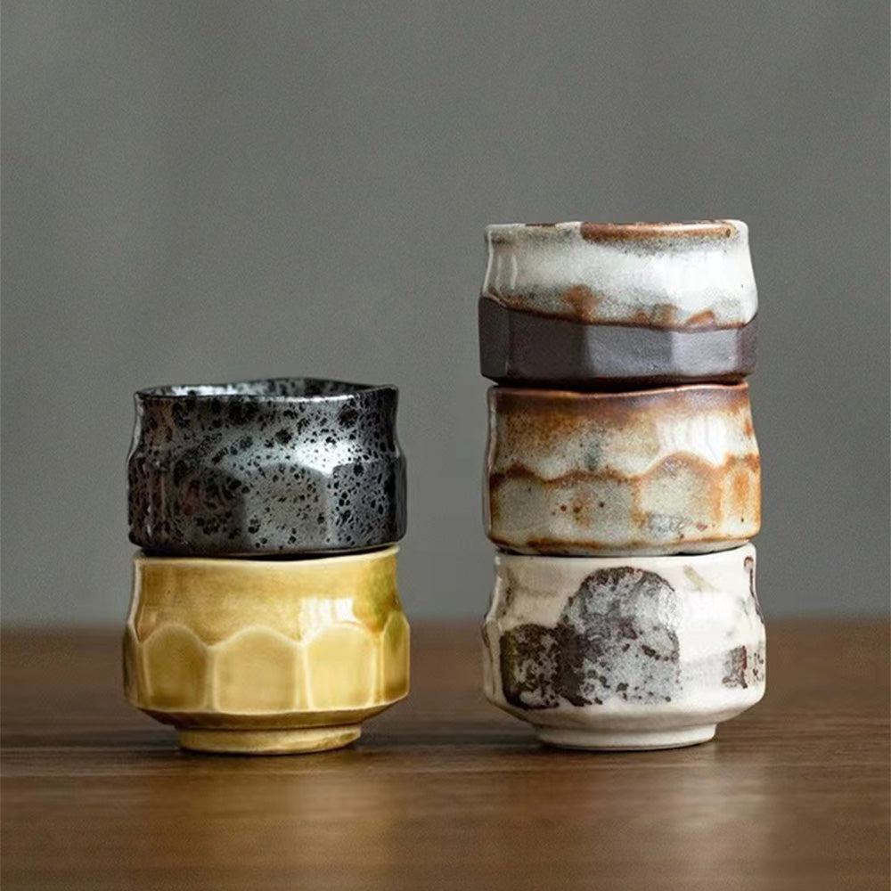 Tea Cup Set of 5 Japanese Mino-Yaki Wabi-Sabi Handmade 90ml