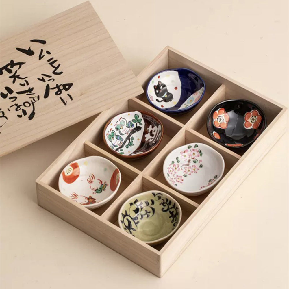 Mini Bowl Set of 6 Japanese Mino-Yaki Yudachi Kiln 90ml Wooden Box