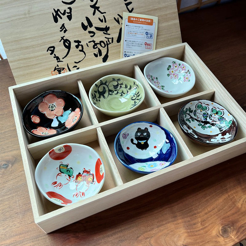Mini Bowl Set of 6 Japanese Mino-Yaki Yudachi Kiln 90ml Wooden Box
