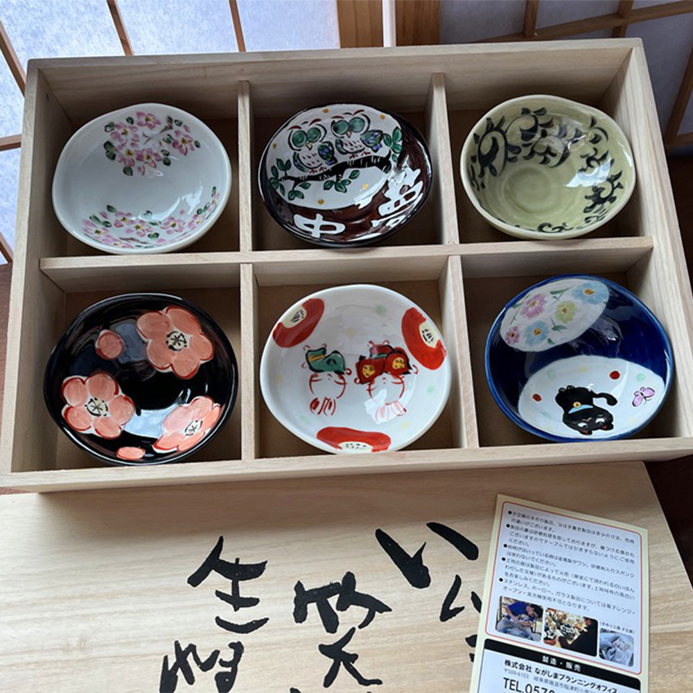 Mini Bowl Set of 6 Japanese Mino-Yaki Yudachi Kiln 90ml Wooden Box