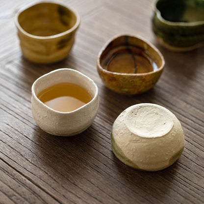Tea Cup Set of 5 Japanese Mino-Yaki Pottery Zen 80ml Wooden Box