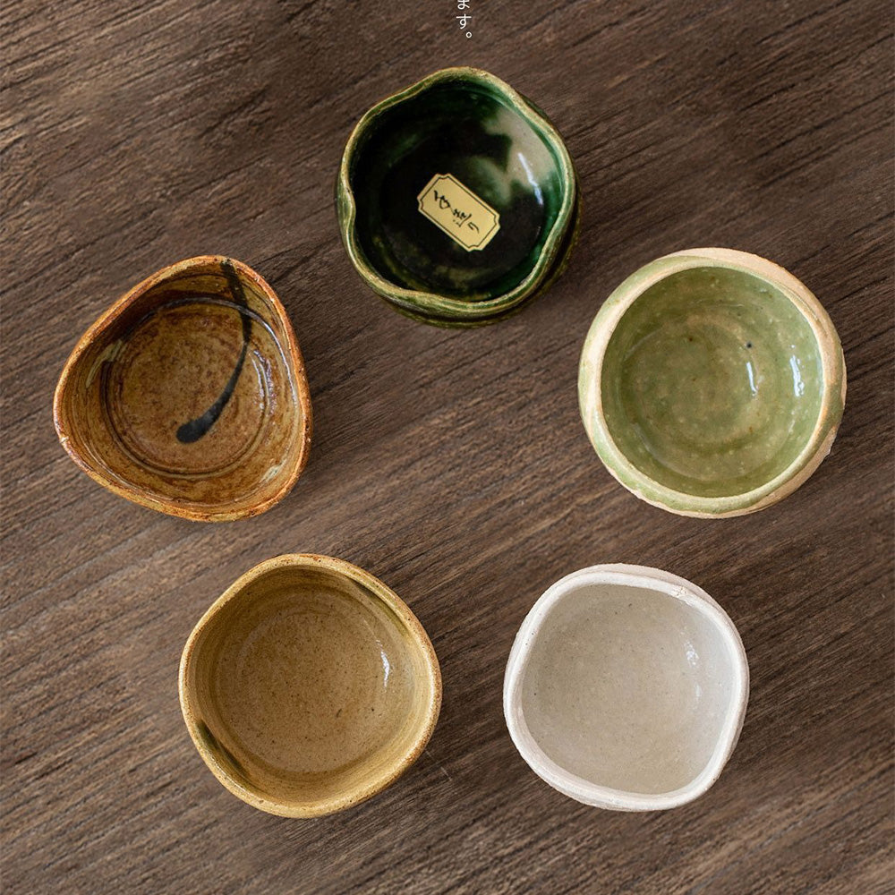 Tea Cup Set of 5 Japanese Mino-Yaki Pottery Zen 80ml Wooden Box