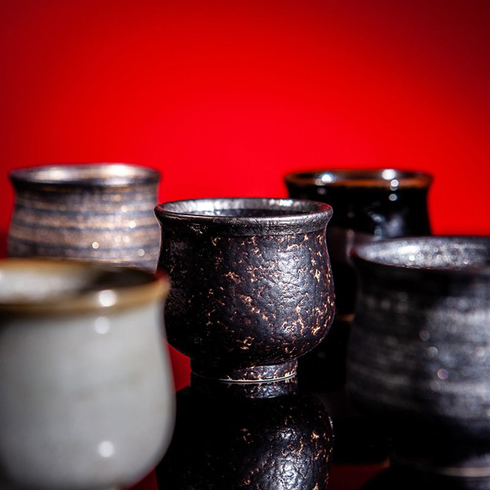 Tenmoku Tea Cup Set of 6 Hasami Ware Japanese Ceramic Gift