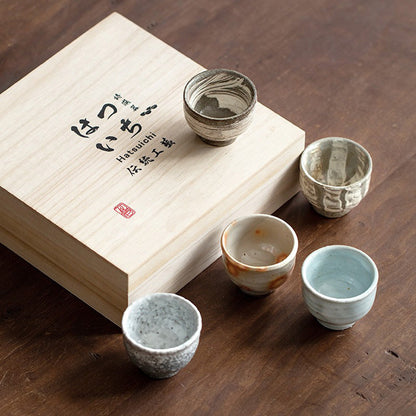 Tea Cup Set of 5 Wango-Yaki Pottery Japanese 90ml