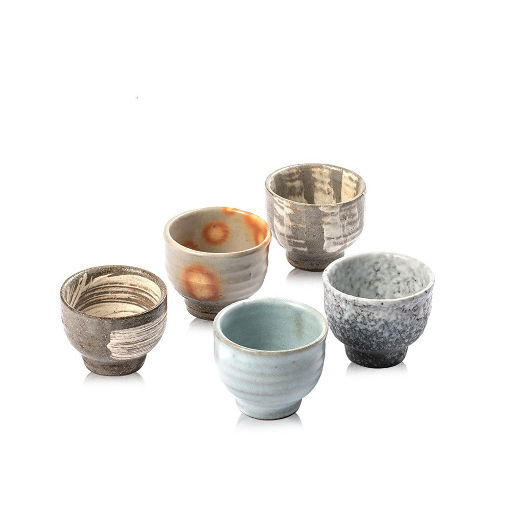Tea Cup Set of 5 Wango-Yaki Pottery Japanese 90ml