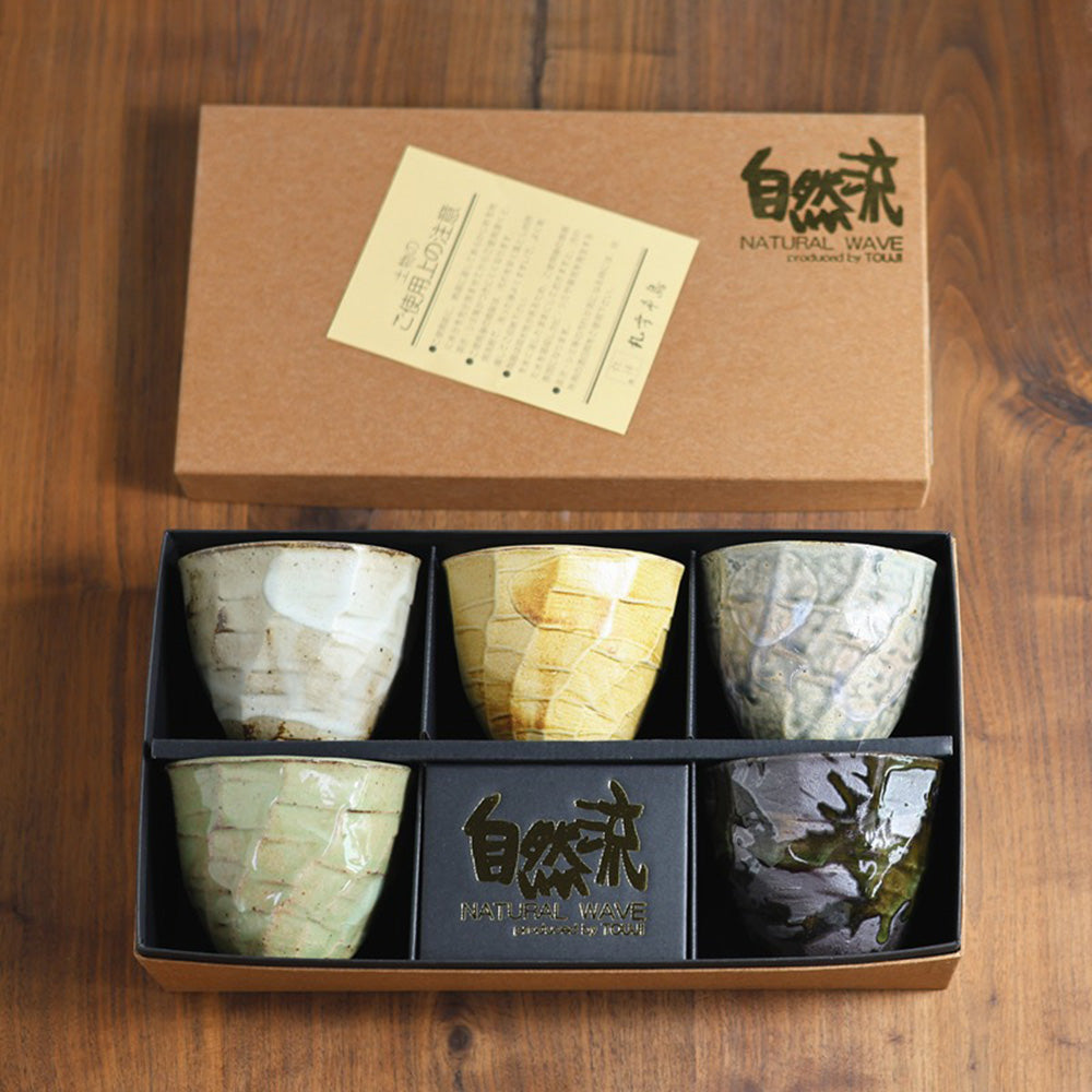 Tea Cup Set of 5 Japanese Seto-Yaki Wabi-Sabi Ceramic 250ml