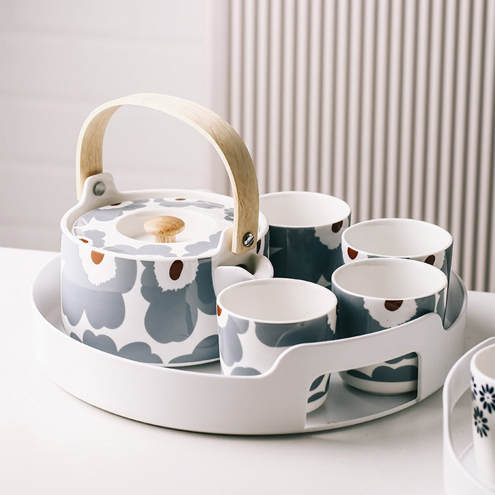 Ceramic Tea Set for 4 – Hand-Painted Floral Teapot & ABS Tray