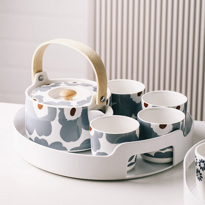 Ceramic Tea Set for 4 – Hand-Painted Floral Teapot & ABS Tray