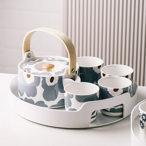 Ceramic Tea Set for 4 – Hand-Painted Floral Teapot & ABS Tray