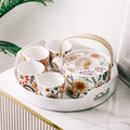 Ceramic Tea Set for 4 – Hand-Painted Floral Teapot & ABS Tray