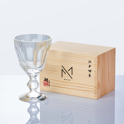 Wine Glass Edo Kiriko Handcrafted Crystal Prism Jewel Stem with Wooden Gift Box