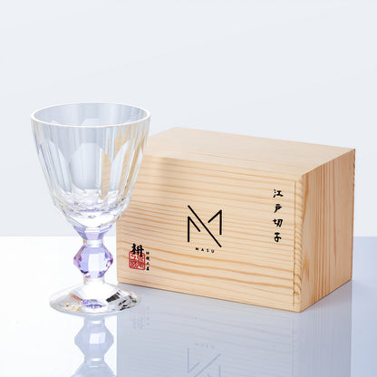 Wine Glass Edo Kiriko Handcrafted Crystal Prism Jewel Stem with Wooden Gift Box