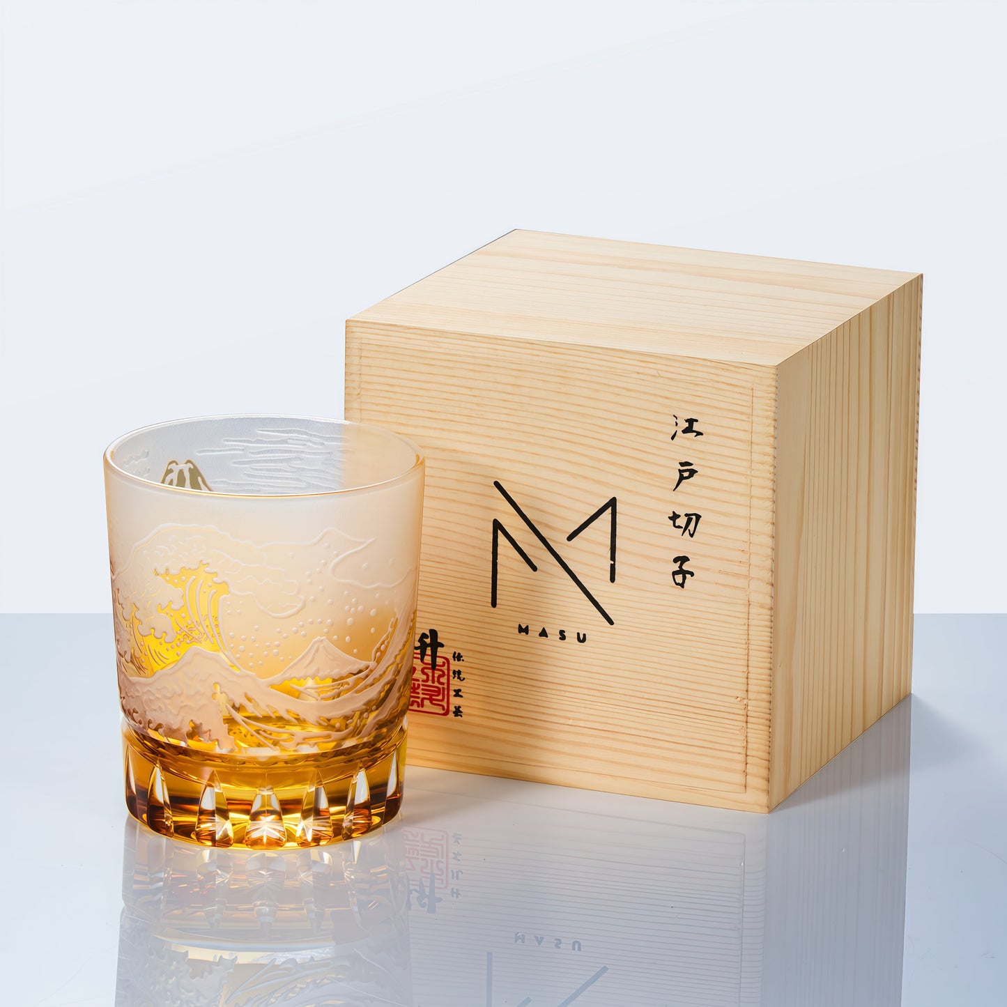 Whiskey Glass Edo Kiriko Fuji Wave | Hokusai Crystal Hand-Cut Art